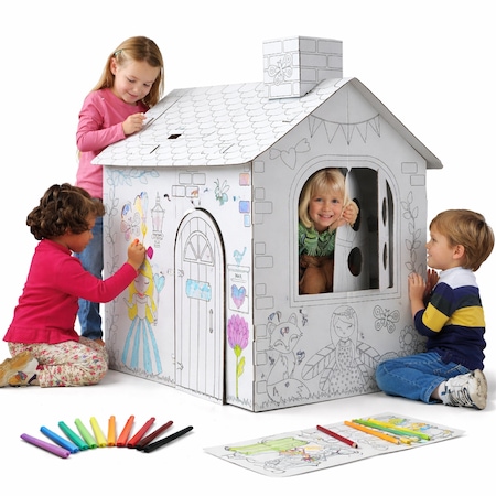 Set Carton Colorat Set casuta 3D din carton Welora, colorat, kraft, 102x110x72.5cm - eMAG.ro