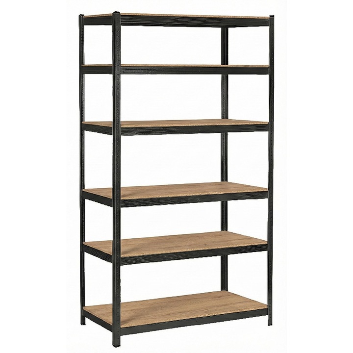 Метален стелаж Romprofix, 6 рафта, 222x110x50cm, 175кг, боядисан черен