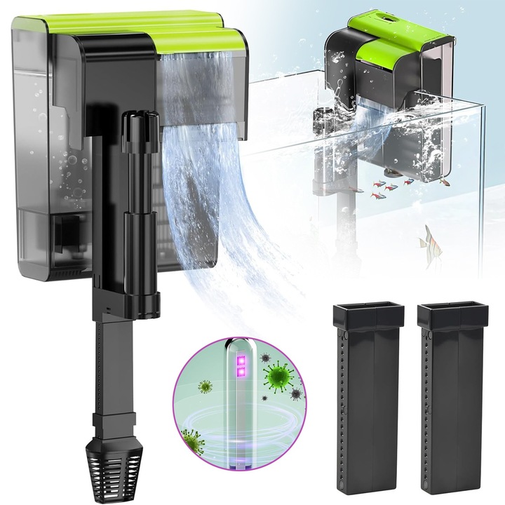 Filtru extern CHOOLY 4 în 1, negru și verde, debit 450 L/H, dimensiuni 200x160x100mm