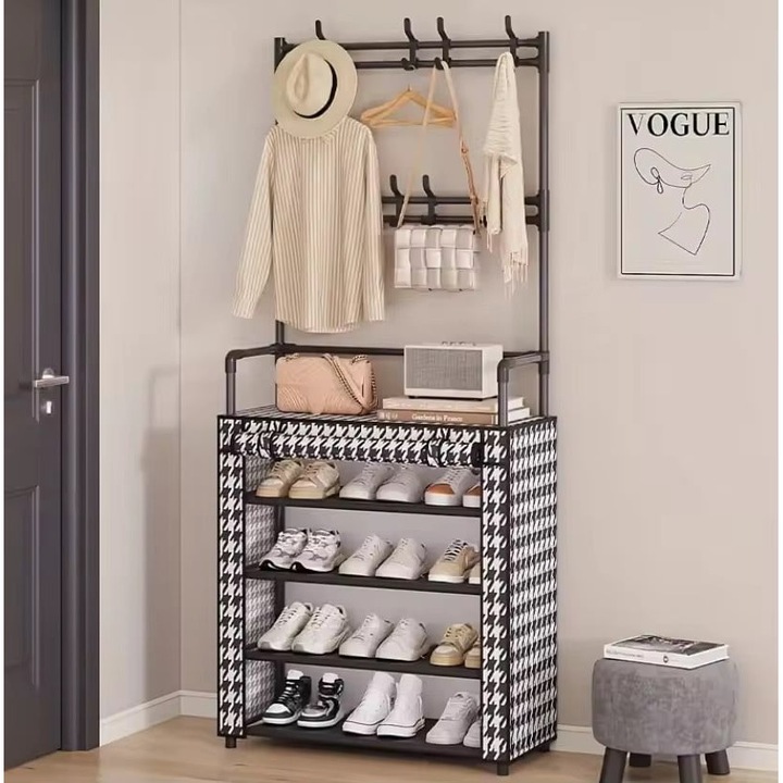 Raft de depozitare cu ușă antipraf, 2 în 1, alb/negru, 80x171x30cm