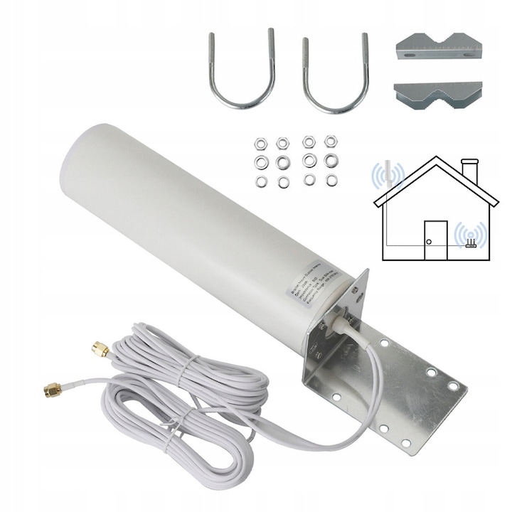 3G/4GLTE Kültéri Nagy Nyereségű Antenna 18dBi SMA Dugó/TS9/CRC9 Adapter 698-3800MHz Nagy Nyereségű WiFi Antenna, Kettős SMA Dugó, 5m RG174 Kábel, Kompatibilis 3G 4G Router Modemmel