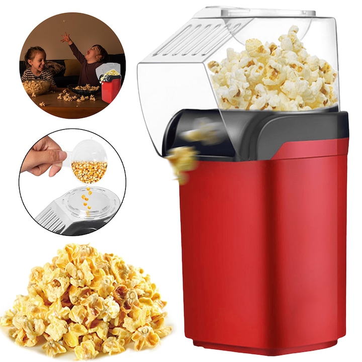 Машина за пуканки CHOOLY, 1200W, без масло, червена и черна, 26x11.5x10см