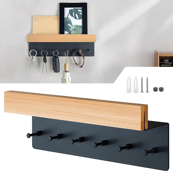 Suport Chei Montate Pe Perete Cu 6 Carlige, Suporturi Chei Decoratiuni Interioare Suport Chei Organizator Postal, Suport Decorativ Pentru Posta Si Genti Pentru Hol, Intrare, Dormitor, Vestibul, Birou
