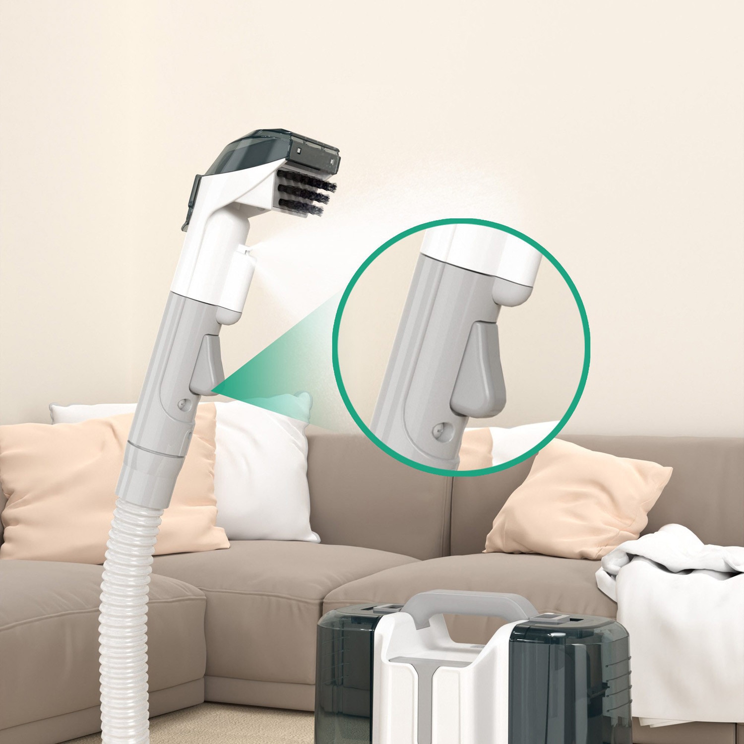 Aspirator profesional cu spalare Bedee, 450W, putere aspirare 11kPa, rezervor apa 1.8L, rezervor apa murdara 0.6L, portabil, umed si uscat, dimensiuni 335x235x305mm