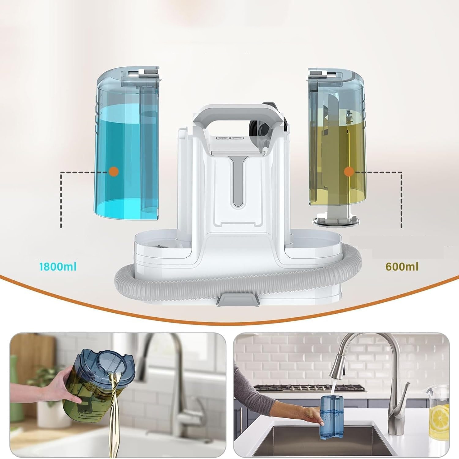 Aspirator profesional cu spalare Bedee, 450W, putere aspirare 11kPa, rezervor apa 1.8L, rezervor apa murdara 0.6L, portabil, umed si uscat, dimensiuni 335x235x305mm