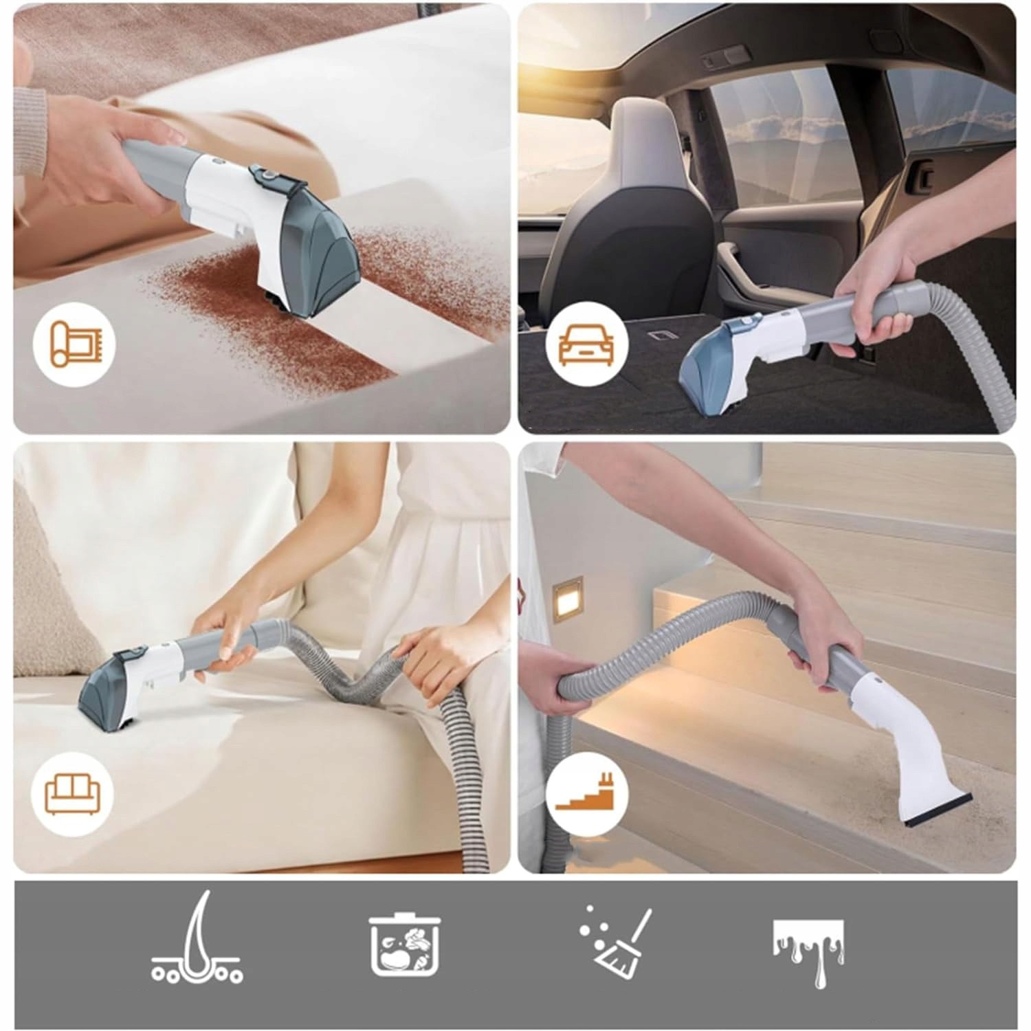Aspirator profesional cu spalare Bedee, 450W, putere aspirare 11kPa, rezervor apa 1.8L, rezervor apa murdara 0.6L, portabil, umed si uscat, dimensiuni 335x235x305mm