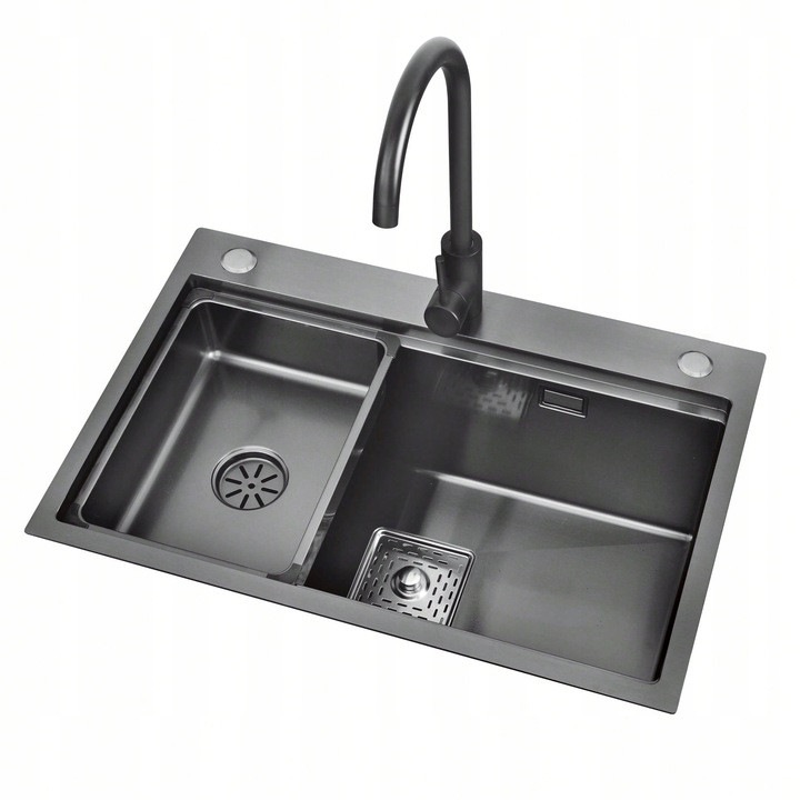 Chiuveta bucatarie, set, inox, negru, 68x46cm, montare incastrat, 1 cuva, cu deschidere pentru scurgere.