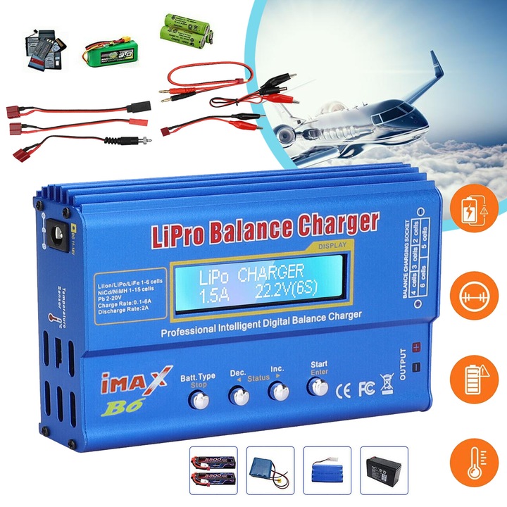 Зарядно устройство за балансиране на батерии Lipo IMAX B6, зарядно устройство за RC батерии за разреждане, зареждане, цифрово LCD Lipo зарядно устройство за Li-ion NiCd Pb NiMH LiFe батерии, за любители