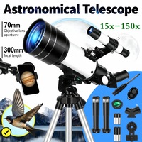Telescop Astronomic Cu Trepied Din Aluminiu, Excitat®, 70mm, Distanta Focala 300mm Si Prisme De 90°, Barlow 3X, Oculare H20/H6, cu adaptor pentru telefon si telecomanda wireless, Argintiu/Negru