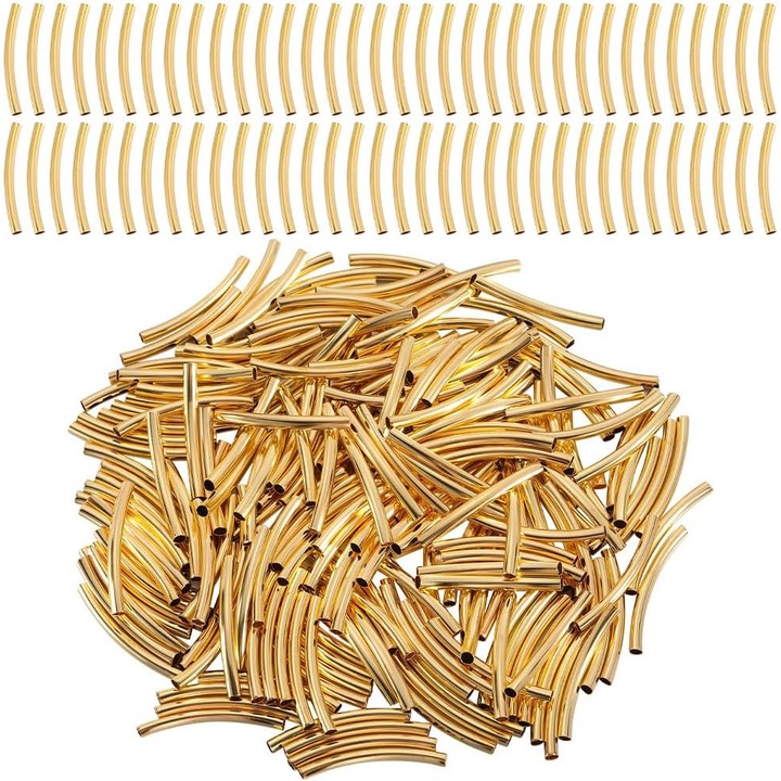 Set 400 buc margele tubulare aurii din alama, 30x2mm, pentru confectionarea bijuteriilor