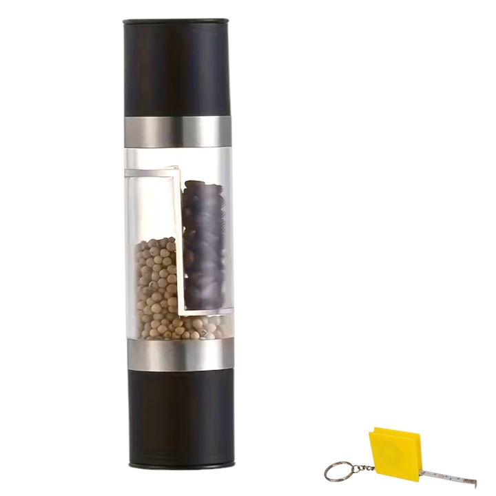 Rasnita manuala cu 2 compartimente, neagra, capacitate 100 ml, cu mecanism ceramic, set cu ruleta 1 metru