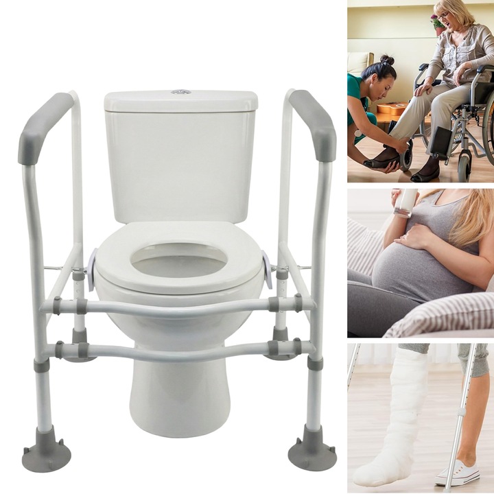 Cadru de sprijin pentru vasul de toaleta, esential pentru persoanele cu mobilitate scazuta, cu suport metalic pentru sustinerea greutatii, ajustabil, cu doua picioare solide, capacitate maxima 200 kg
