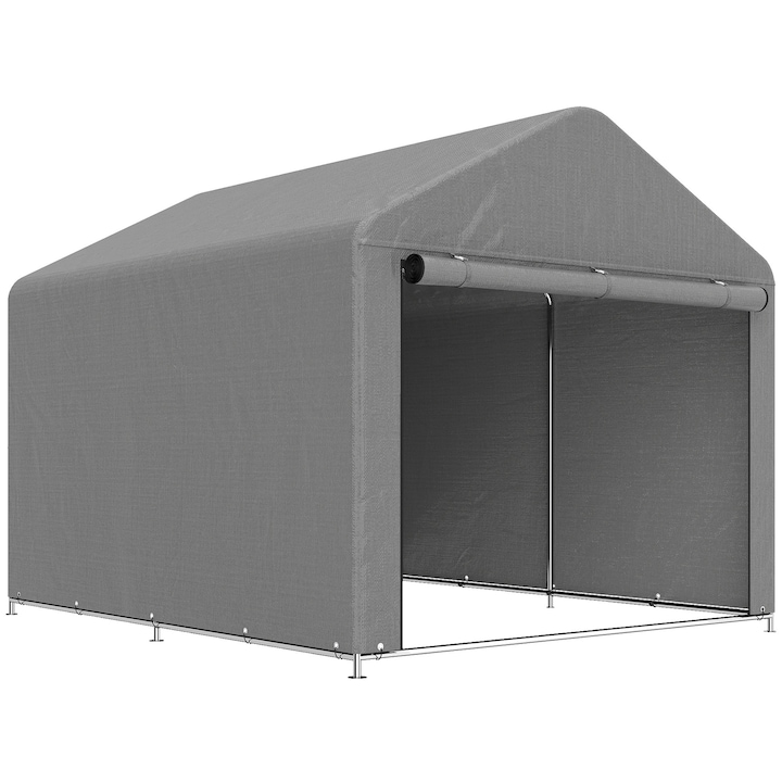 Cort pentru depozitare gradina, Outsunny, Metal, PE,200cm x 238cm x 183cm, Gri Deschis