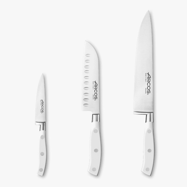 Set cutite Arcos Riviera Blanc 3 piese, otel inoxidabil, maner ergonomic, alb