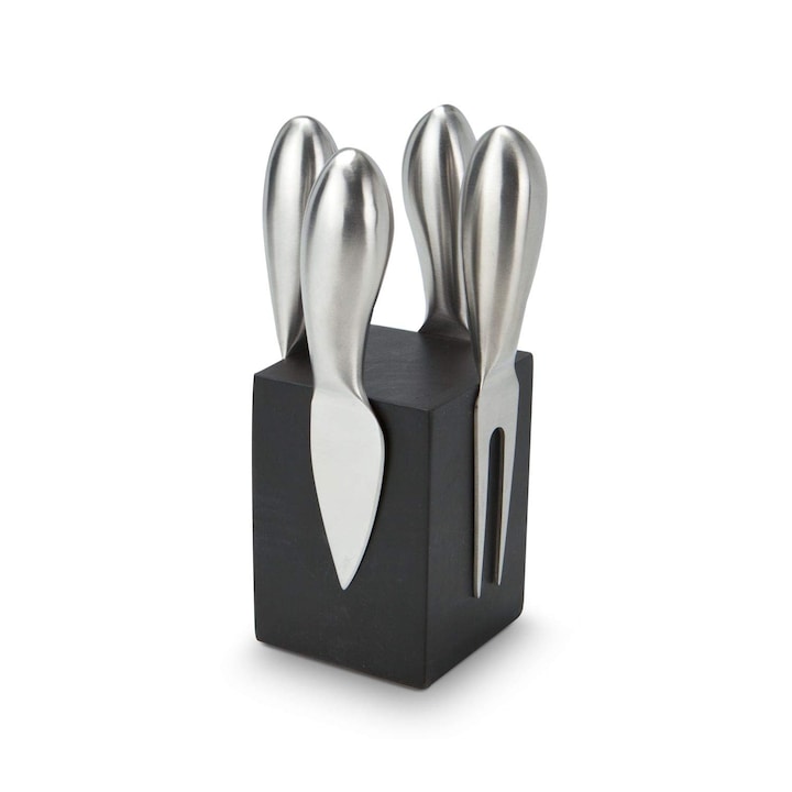 Set accesorii pentru brânză ROMINOX, 5 bucăți, bloc magnetic din lemn, dimensiuni 8x8x15, 5 cm