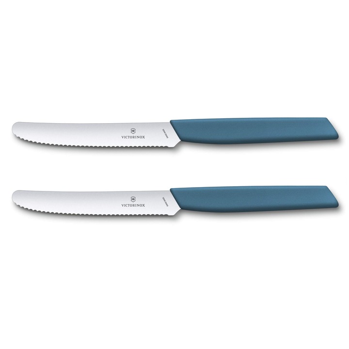 Victorinox kenyérvágó késkészlet, 2 darab, cikk-cakk penge, 11 cm, műanyag nyél, kék