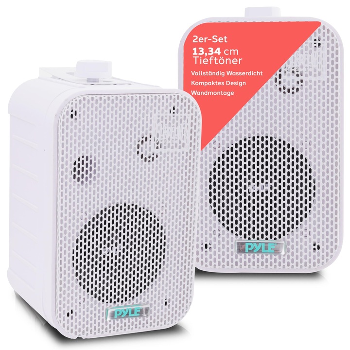 Boxe de exterior Pyle, set de 2, 200W, rezistente la apă, Bluetooth, pentru piscină, terasă, grădină