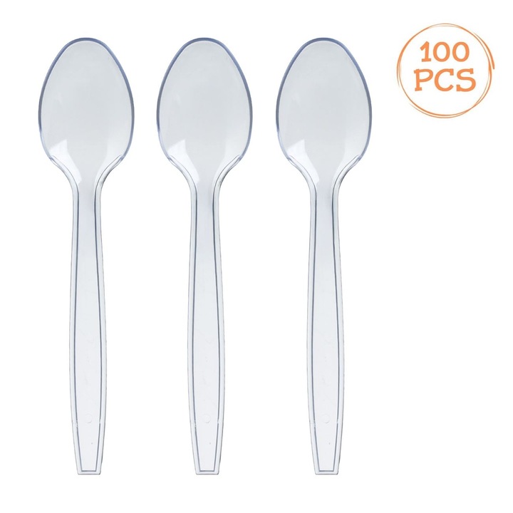 Lingurite Reutilizabile din Plastic Transparent 15,2cm - 100buc