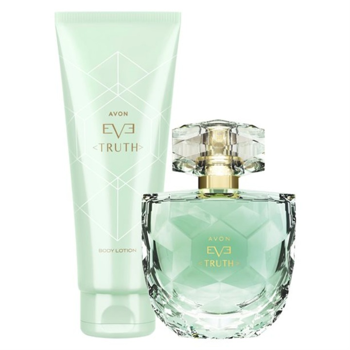 Set parfum Eve Truth, Avon, 50 ml apă de parfum, 125 ml loțiune de corp, floral-fructat, pentru femei