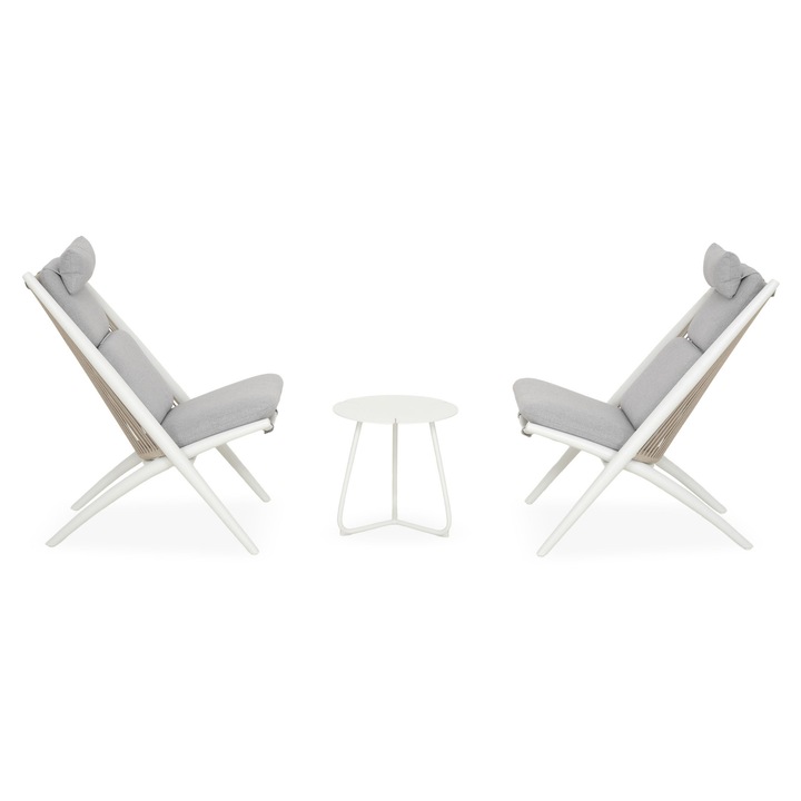 Set mobilier gradina/terasa 2 fotolii si masuta, Maison Mex BAHZA, alb/bej/gri