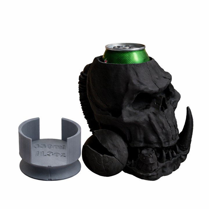 Orc koponya alakú pohártartó, Nerd Castle, 500ml-es dobozokhoz, 330ml-es adapterrel, Fekete