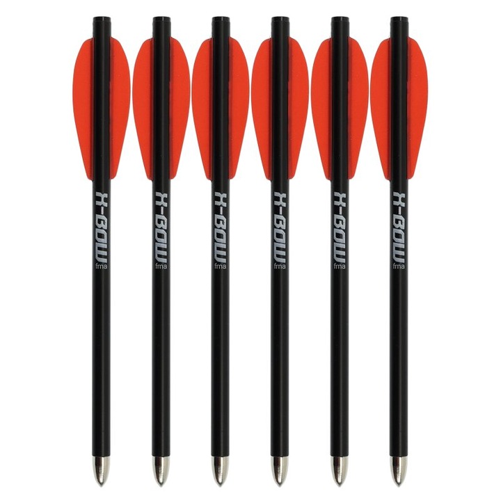 Set 6 săgeți Carbon X-BOW Poe Lang, penetrare adâncă, 15.4 cm, pene roșii