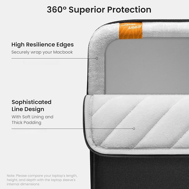Husa de Protectie 360° pentru Laptop 13/14 Inch, Excitat®, Compatibila cu MacBook Air 13, MacBook Pro 14 M4, M3, M2, M1, Surface Laptop 7, Geanta de laptop, Rezistenta la Apa, cu Buzunar pentru Accesorii, Negru