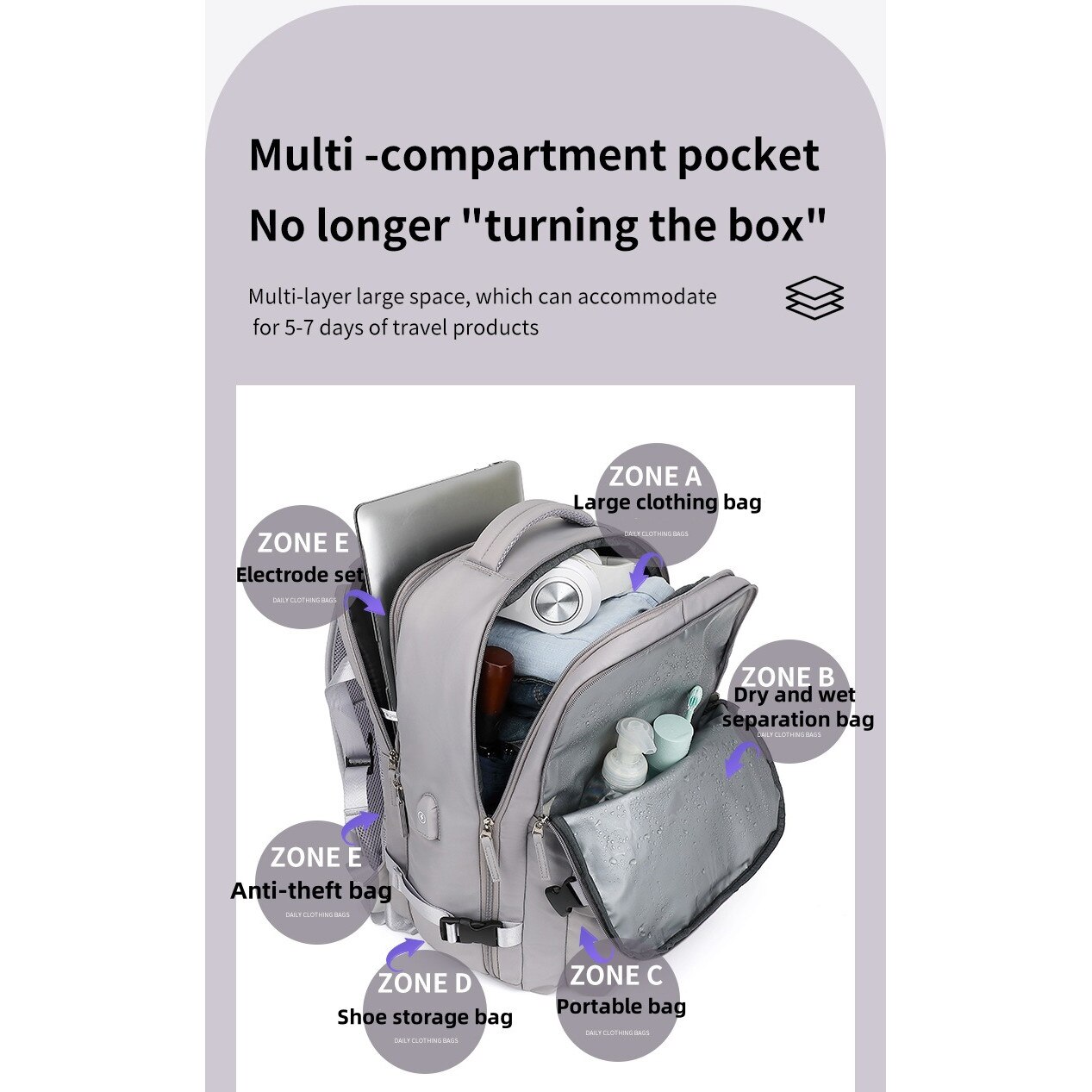 Rucsac extensibil impermeabil pentru laptop 16 inch, ORBER, compartiment pantofi, 36-55L, Negru