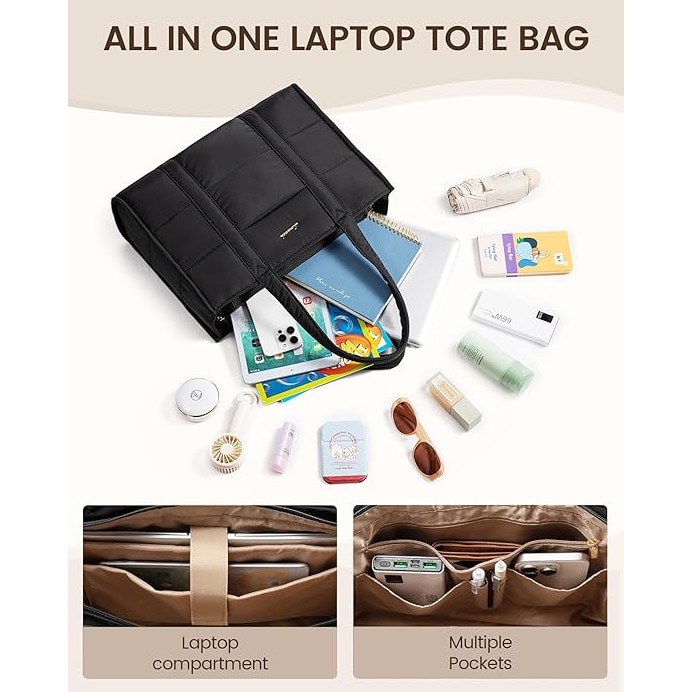 Geanta Laptop LOVEVOOK pentru Femei, Capacitate Mare, Usor de Transportat pe Umar sau in Mana, Ideala pentru Serviciu si Facultate - Potrivita pentru Laptopuri de pana la 40 cm