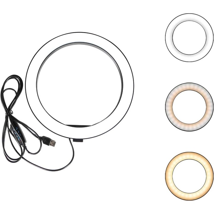 Inel LED 10 inch, 3 culori, 10 niveluri de luminozitate, alimentat prin USB