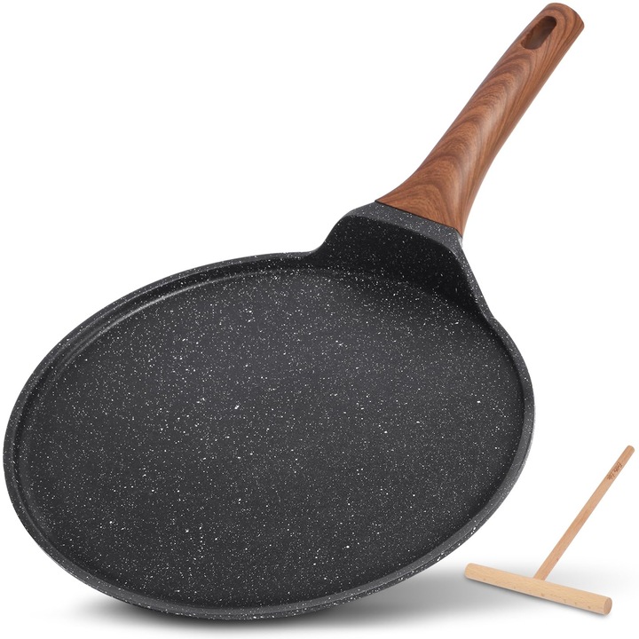 ESLITE LIFE Tigaie cu imprastiere Tigaie plata din ceramica antiaderenta Dosa Tawa Comales Para Tortillas Tigaie pentru clatite PTFE Fara PFOA Negru 11"