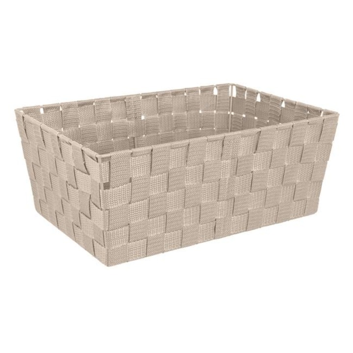 Cos Depozitare Impletit Bej Tip Rattan cu Cadru Metalic Organizare Casa Dulap Baie Bucatarie 38x26x15cm