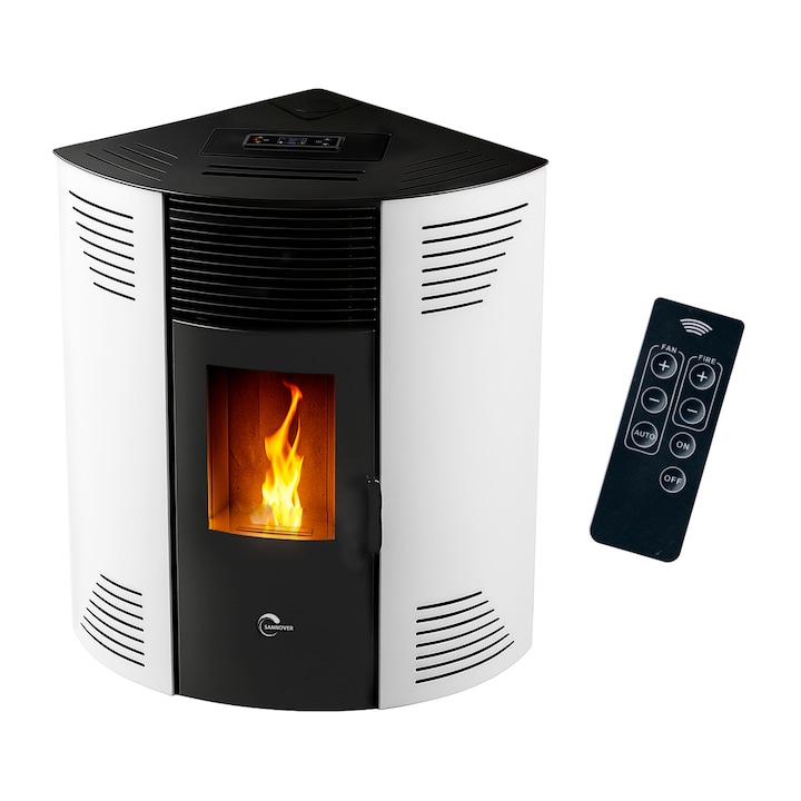 Soba pe peleți de colț Sannover Iseos, 12, 2 kW, alb, 103x78x97cm