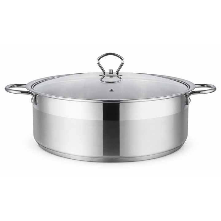 Royalty Line alacsony rozsdamentes acél edény üveg fedővel 40 x 16 cm