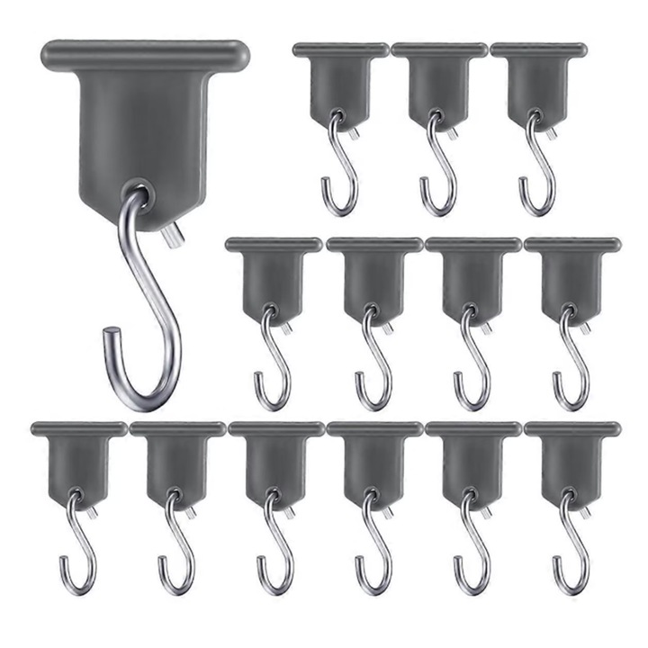 Carlige pentru copertina rulote, Tioialz®, carlige in forma de S, pachet de 14, gri