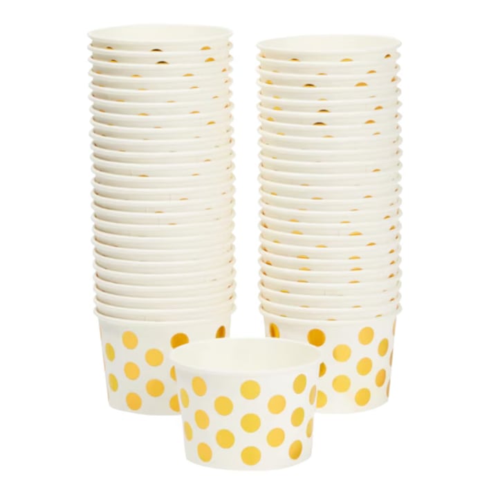 Set 50 cupe înghețată Blue Panda, alb/auriu, 8.9x5.6cm, 237ml