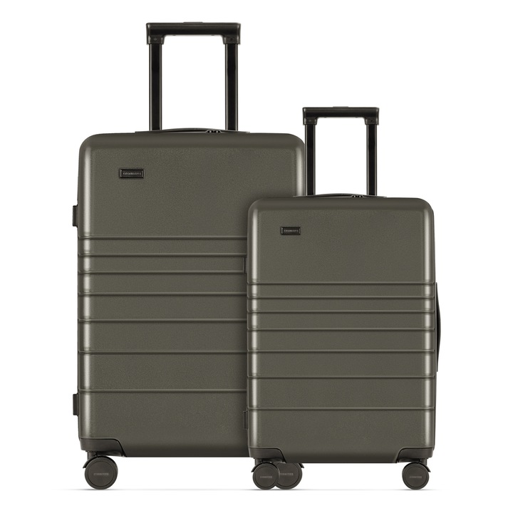 Set 2 trolere - cabina si mare, Eternitive, E3, Material policarbonat + ABS, Lacat TSA, Roti duble 360, Olive