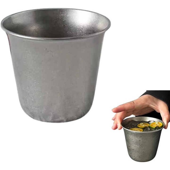 Cana din otel inoxidabil mat, stil industrial, pentru bauturi reci, deschidere larga