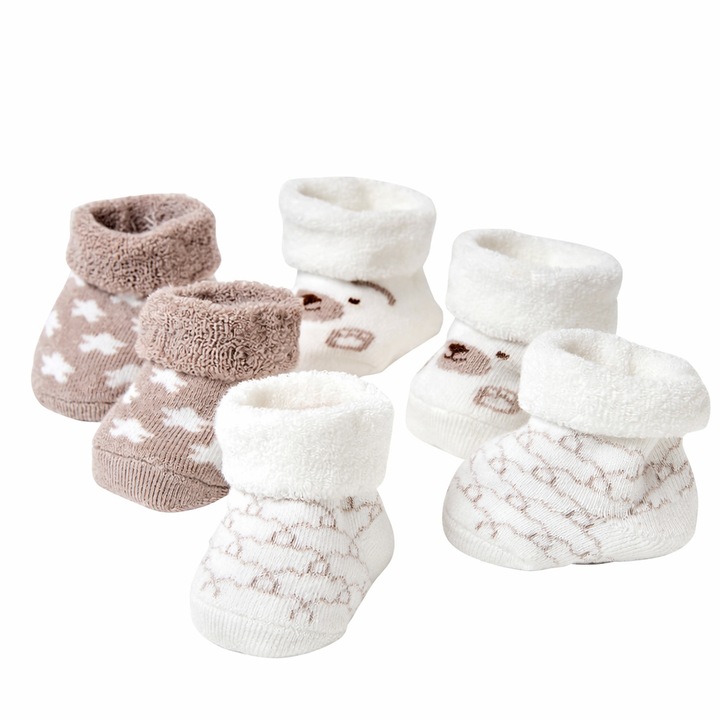 3 pár unisex babazokni szett Minibanda puha pamutból, elasztikus szegéllyel, krém, bézs, univerzális