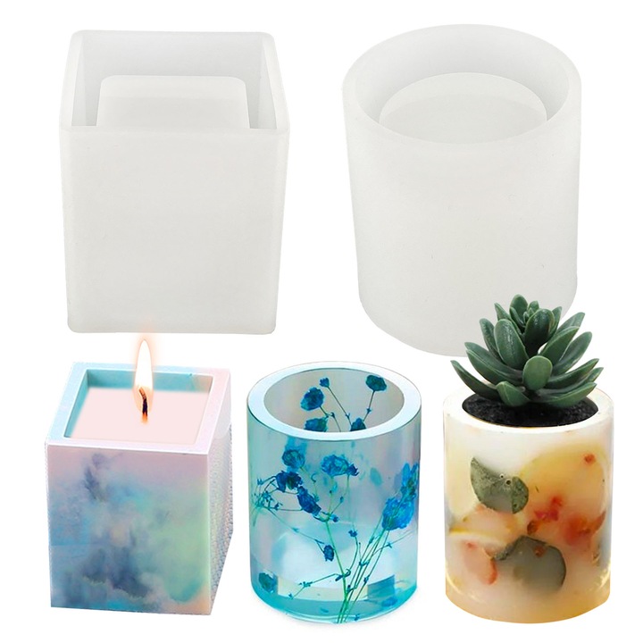 Set 2 Forme Silicon pentru Rasina, Alb, 5.7x5.7x6.3cm