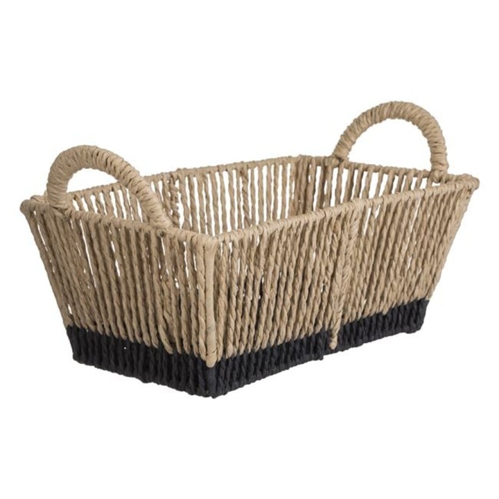 Cos Depozitare din Sfoara Bej cu Baza Neagra Manere Organizator Casa Birou Camera Copii 31x18x17.5cm