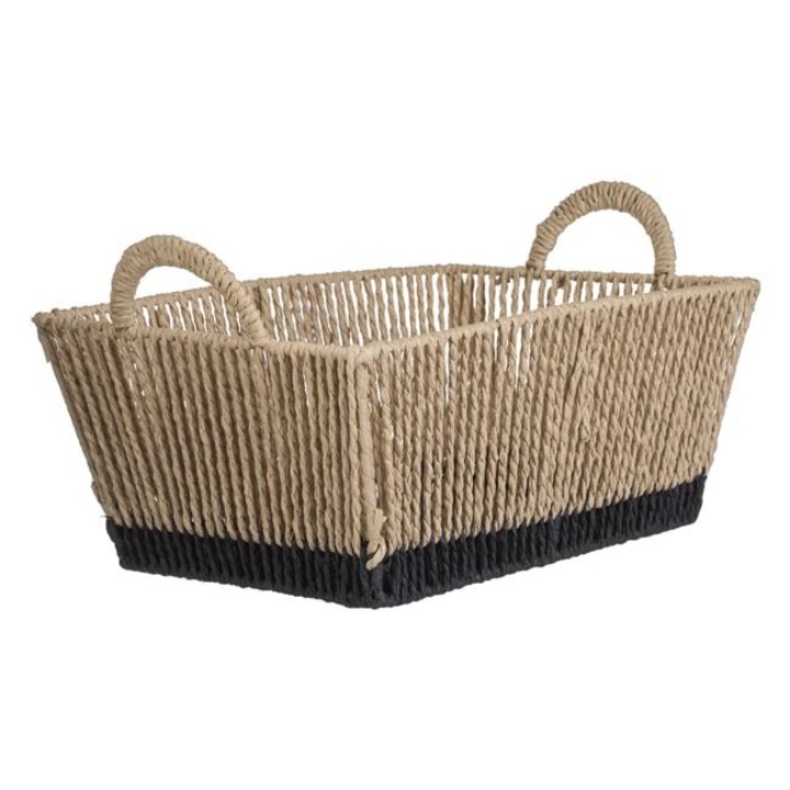 Cos Depozitare din Sfoara Bej cu Baza Neagra Manere Organizare Casa Birou Baie Camera 35.5x24x20cm