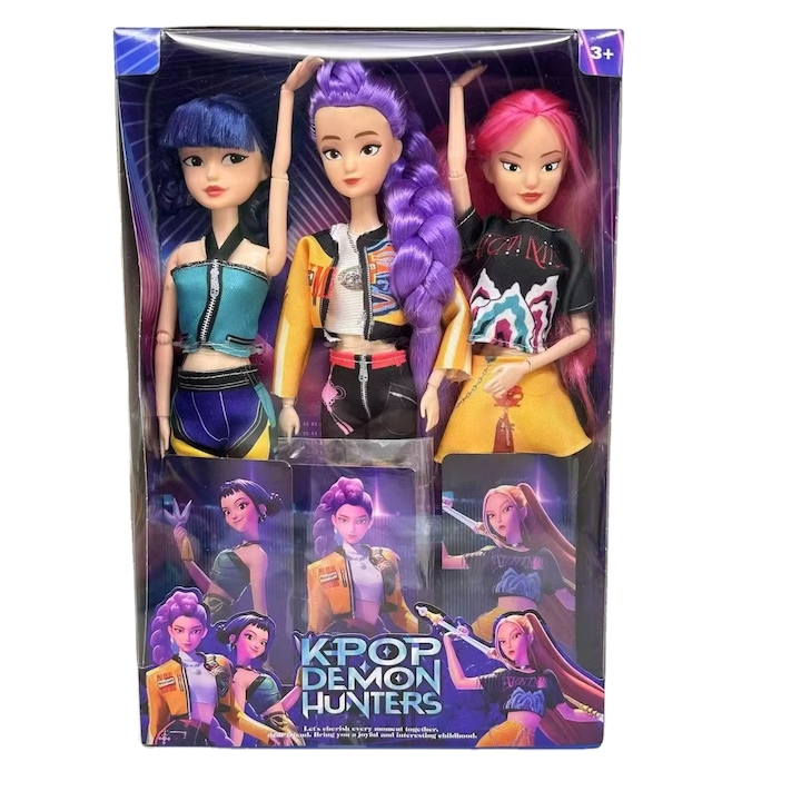 Set 3 păpuși articulate, KPop Demon Hunters, 30 cm, Rumi, Mira, Zoey