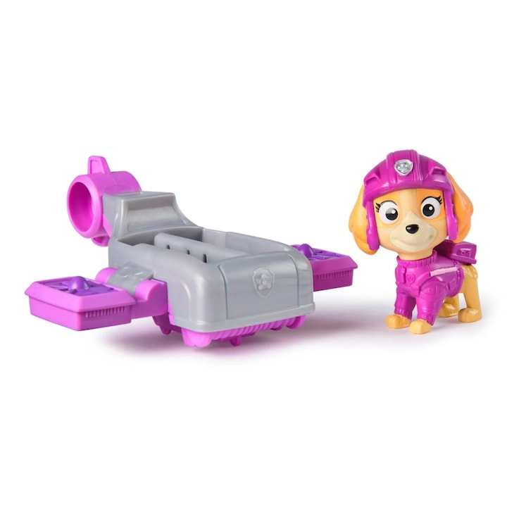 Set jucărie Paw Patrol, vehicul de salvare hoverboard și figurina Skye 5 cm, visiniu-albastru, 18.41x5.40x15.56cm