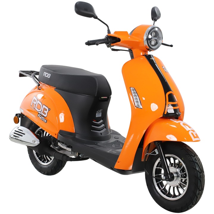 Scuter benzina RDB RETRO, 50cc, 4 timpi, 25km/h, fara permis de conducere, Portocaliu + CIV inclus