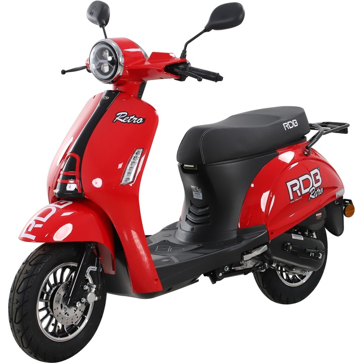 Scuter benzina RDB RETRO, 50cc, 4 timpi, 25km/h, fara permis de conducere, Rosu + CIV inclus