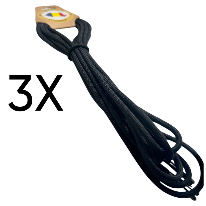 Sireturi Incaltaminte, Paracord 550, 4MM, 160 CM, Pachet 3 Bucati, Trekker, Negru