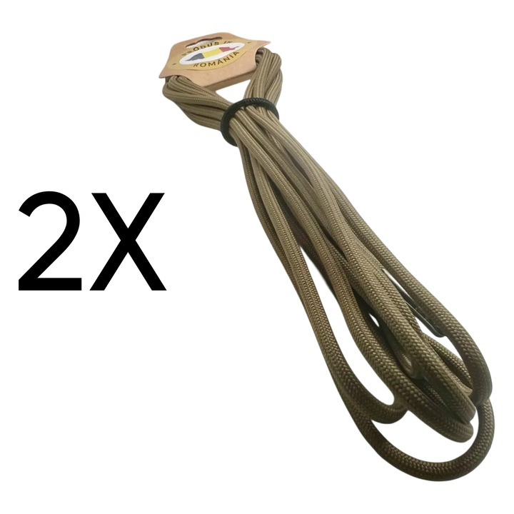 Sireturi Incaltaminte, Paracord 550, 4MM, 160 CM, Pachet 2 Bucati, Trekker, Coyote
