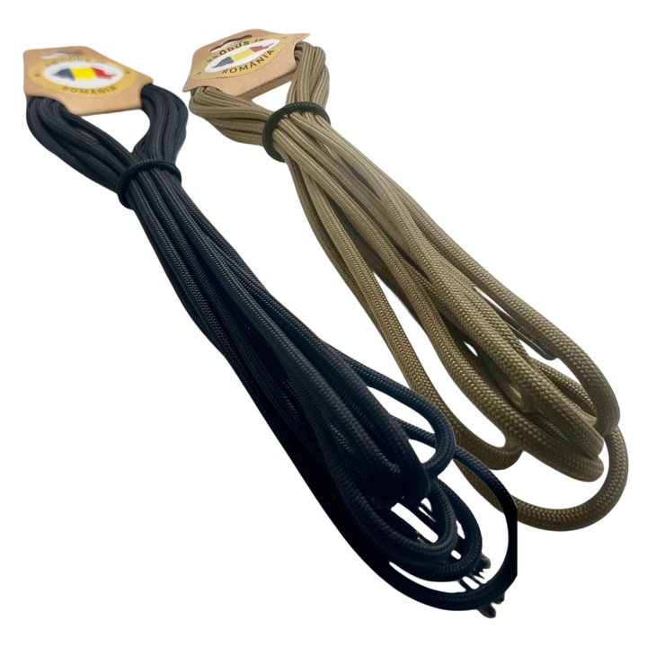 Sireturi Incaltaminte, Paracord 550, 4MM, 160 CM, Pachet 2 Bucati, Trekker, Negru, Coyote