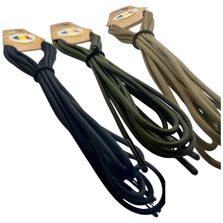 Sireturi Incaltaminte, Paracord 550, 4MM, 160 CM, Pachet 3 Bucati, Trekker, Negru, Olive, Coyote